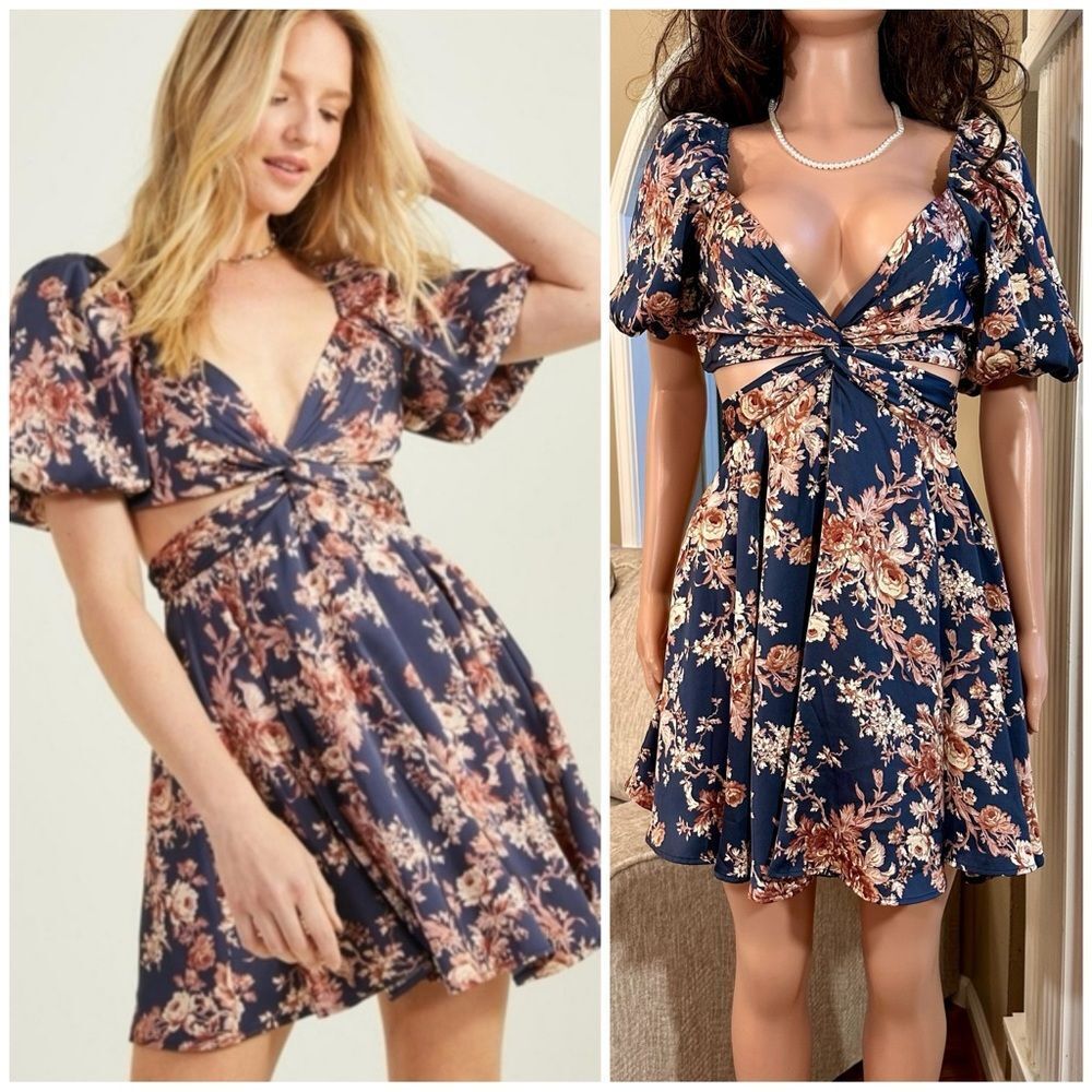 Gorgeous navy floral cut out dress